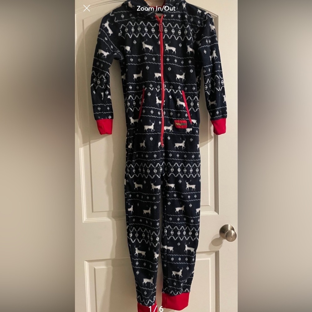 Tipsy Elves Black and White Reindeer pajama jumpsuit onesie Youth XL